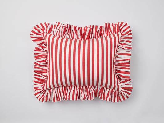 Red Stripe Ruffle Cotton Cushion