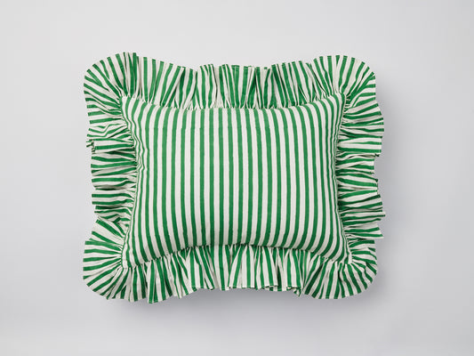 Green Stripe Ruffle Baby Pillow