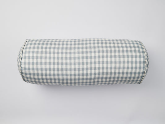 Blue Gingham Linen Bolster Pillow