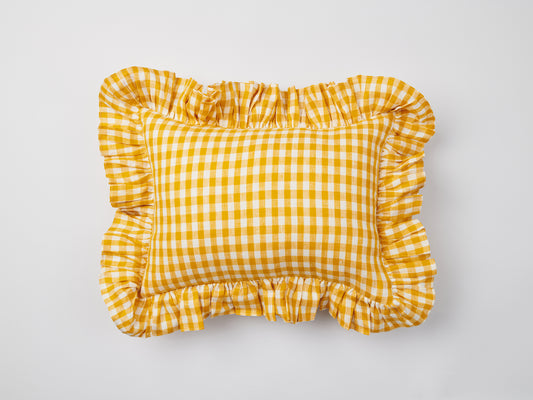 Yellow Gingham Linen Ruffle Baby Pillow