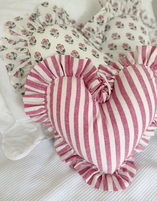 Heart Pillow in Pink Stripe