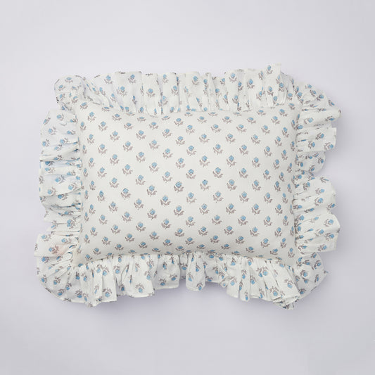 Blue Floral Ruffle Baby Pillow