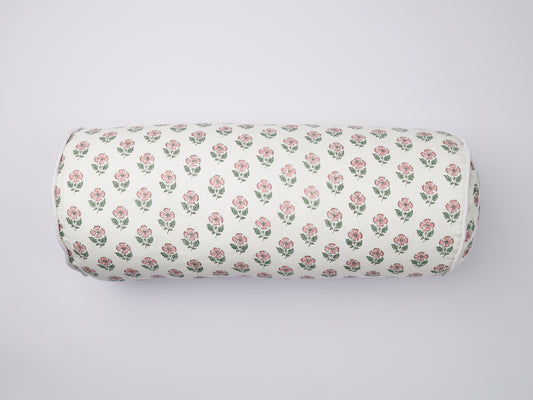 Pink Floral Blockprint Bolster Pillow