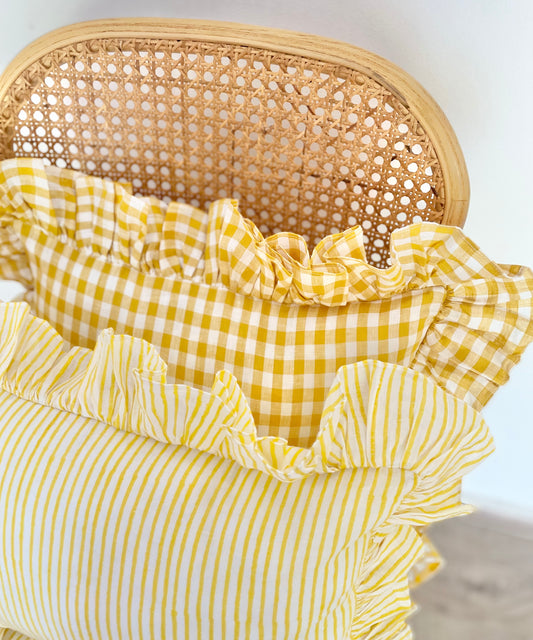 Yellow Stripe Ruffle Baby Pillow