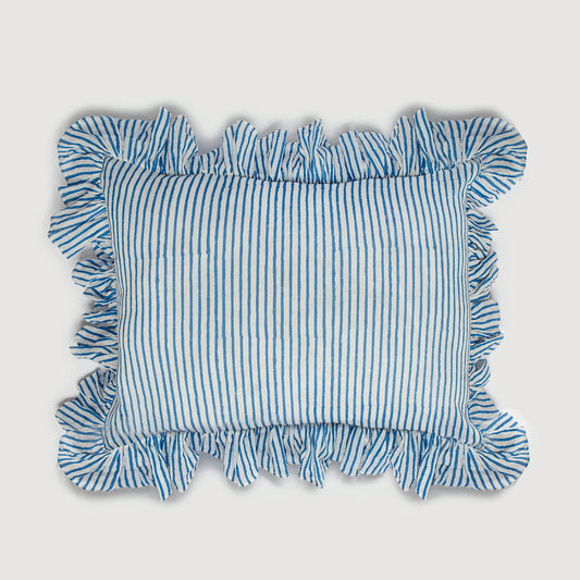 Blue Stripe Ruffle Baby Pillow